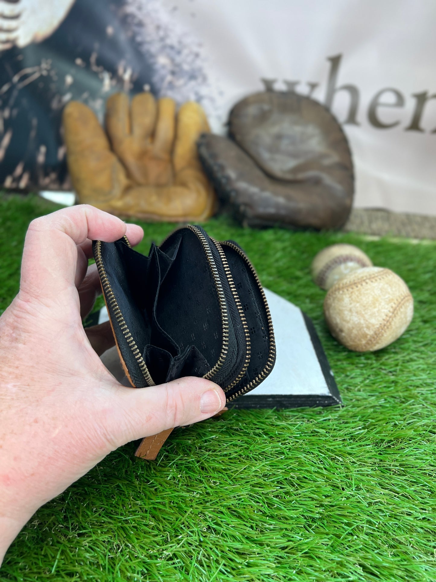Double Zipper Wallet with Double Compartment Brown