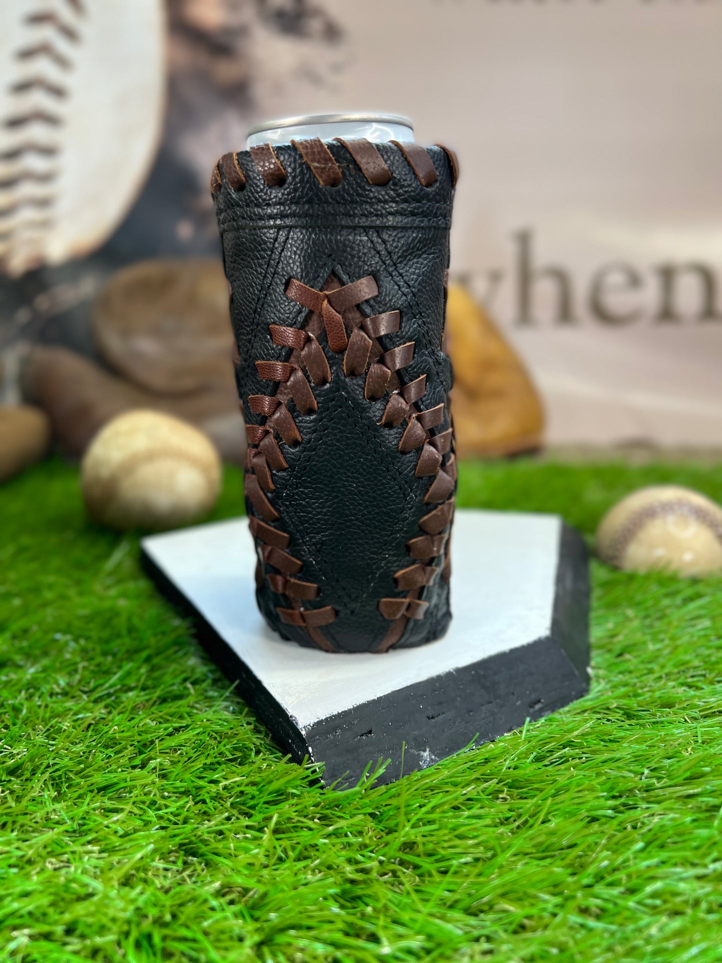 Pocket Coozie Diamond Tall Slim Can Black