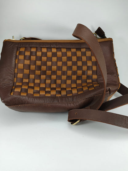 Tan and Brown Checkered Purse - Atlanta Braves