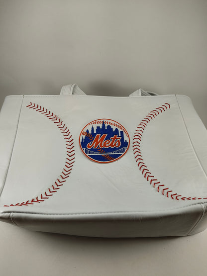 White Baseball Stitches Hand Bag Tote - New York Mets