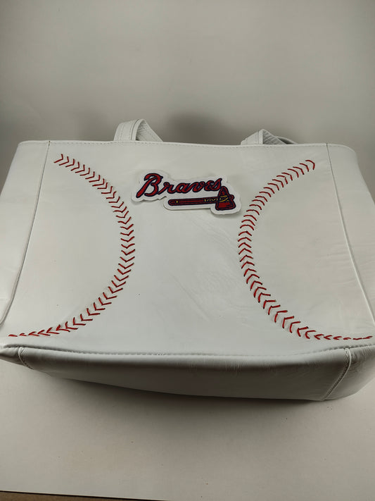 White Baseball Stitches Hand Bag Tote - Atlanta Braves