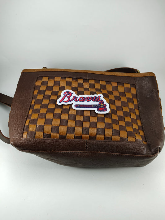 Tan and Brown Checkered Purse - Atlanta Braves