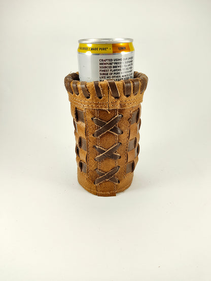 Short Bottle Coozie - Limited Edition Brown and Tan Checkered