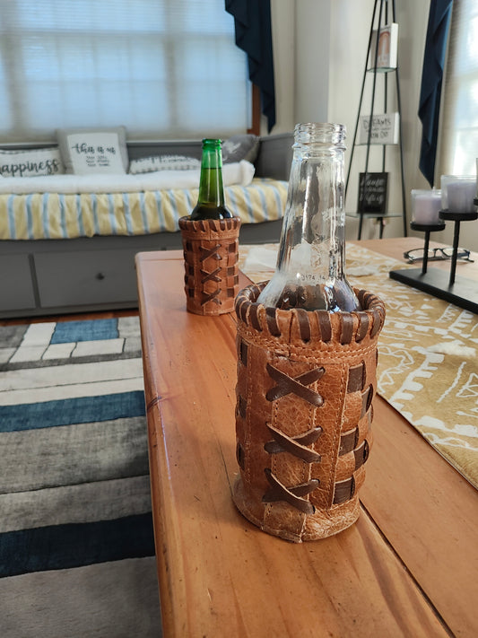 Short Bottle Coozie - Limited Edition Brown and Tan Checkered