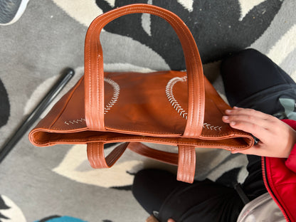 Brown Tote - Tan Hand Stitches