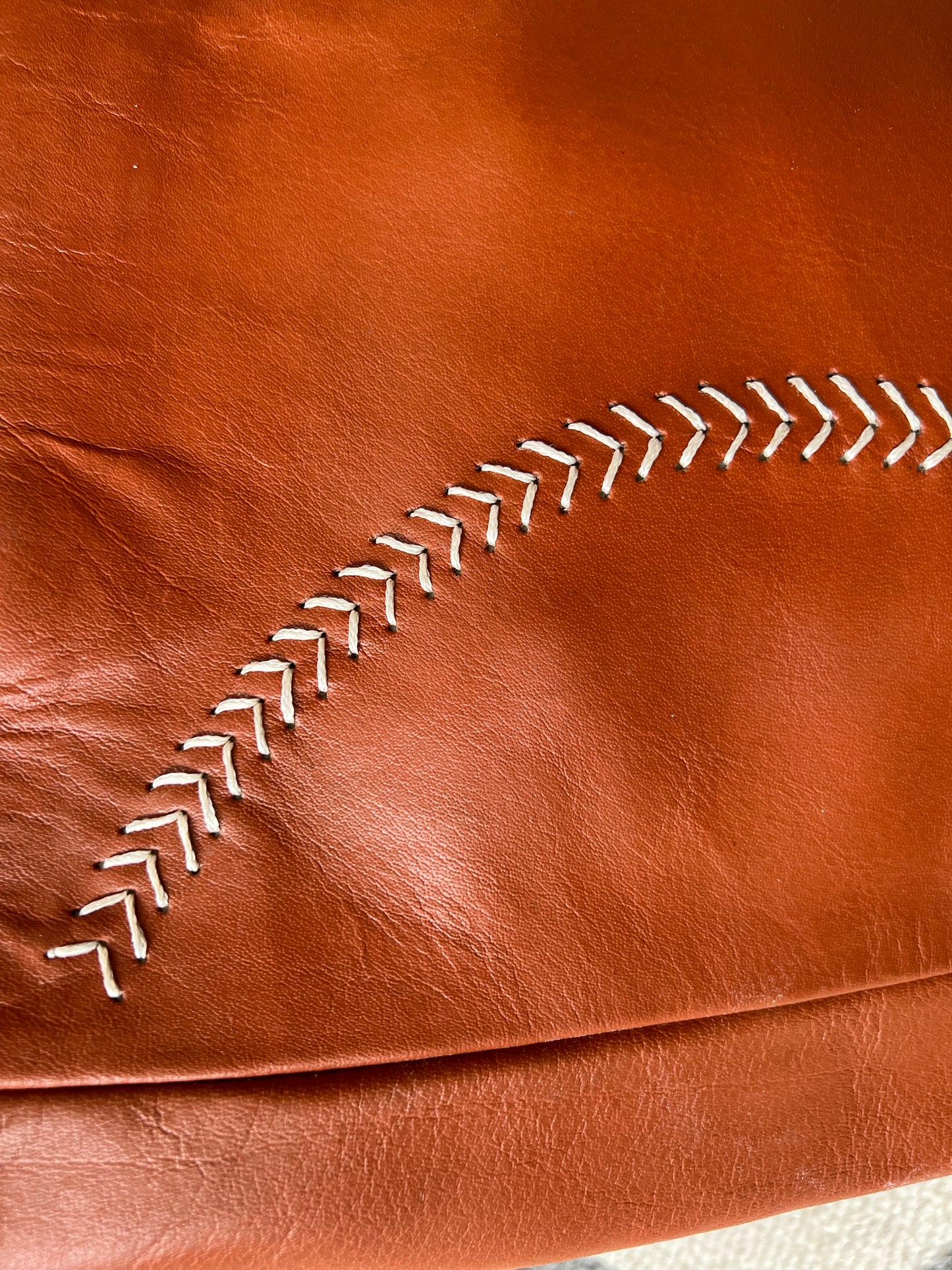 Brown Tote - Tan Hand Stitches