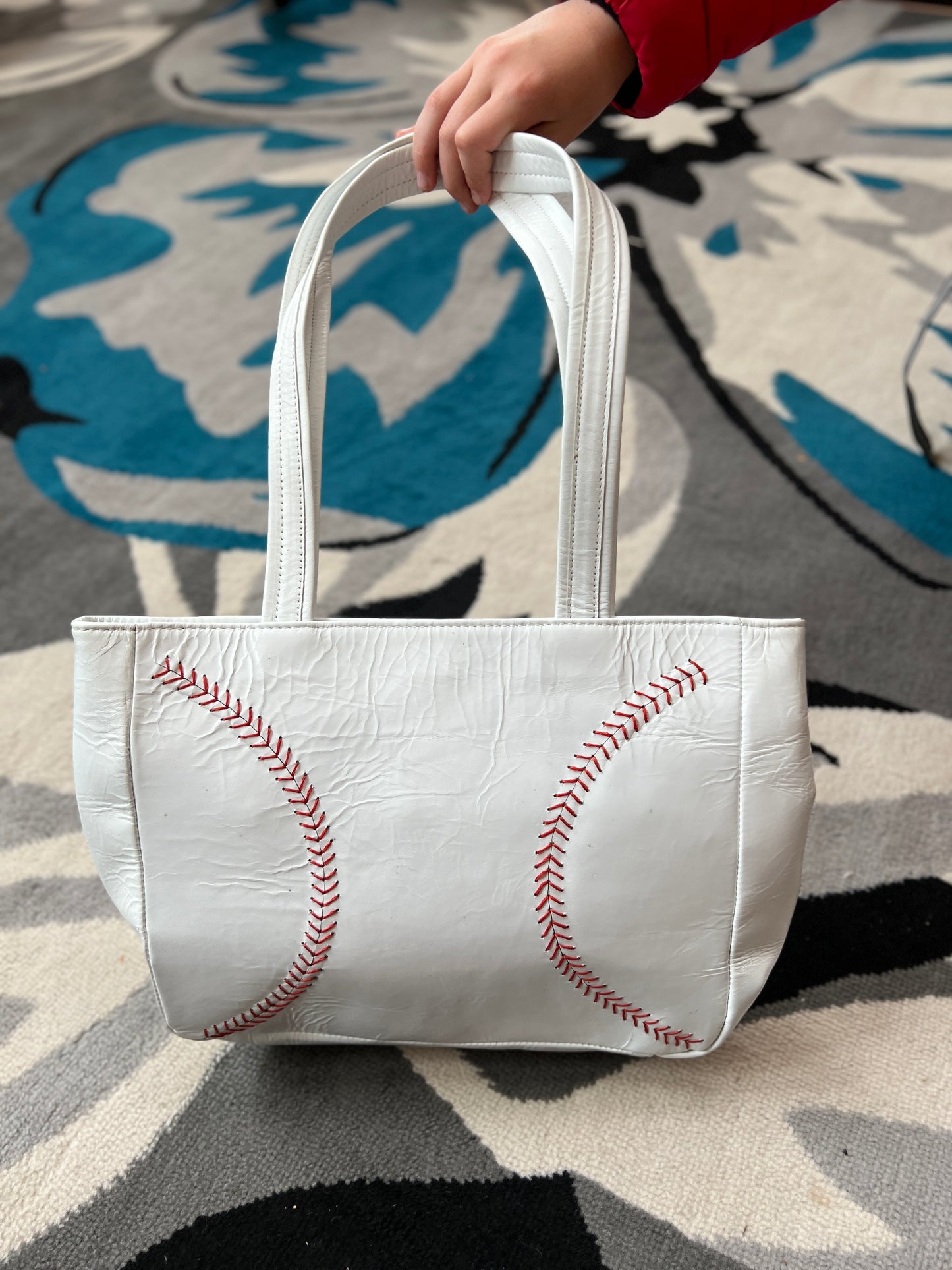 White Baseball Stitches Hand Bag Tote - New York Mets