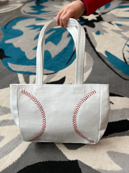 Plain White Leather Totes With Red Baseball Stitches