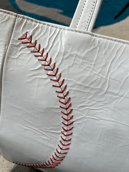 Plain White Leather Totes With Red Baseball Stitches