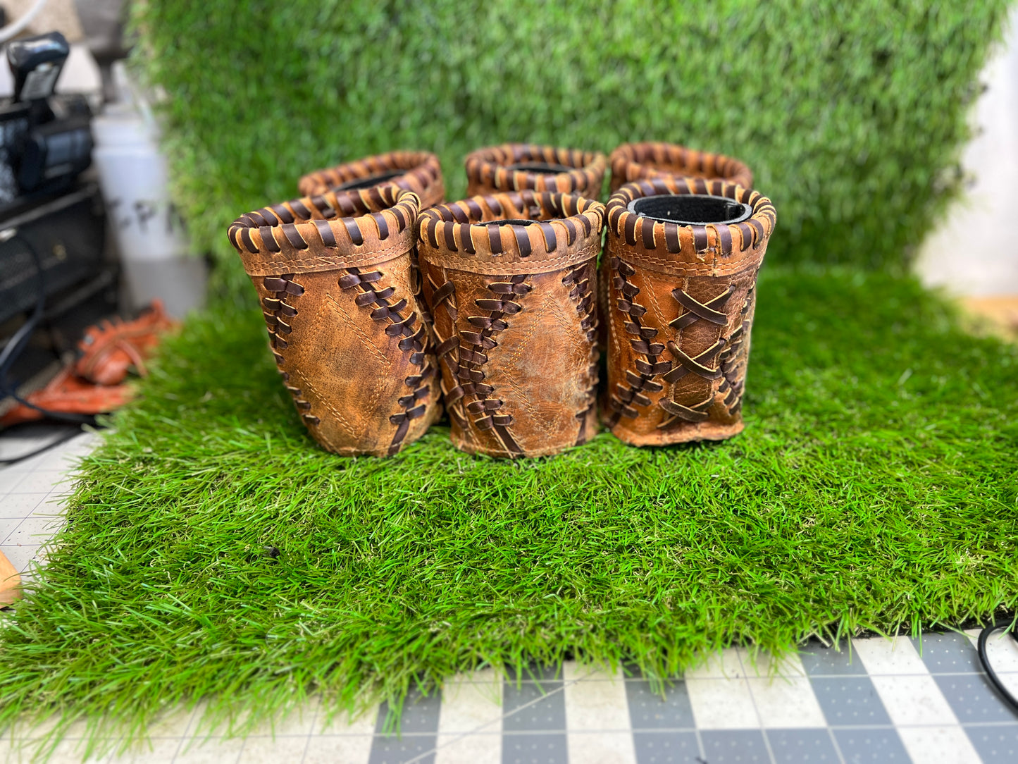 Pocket Coozie 6 Pack Diamond Pocket Pattern Distressed Leather