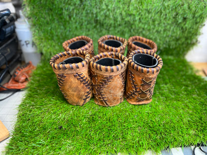 Pocket Coozie 6 Pack Diamond Pocket Pattern Distressed Leather