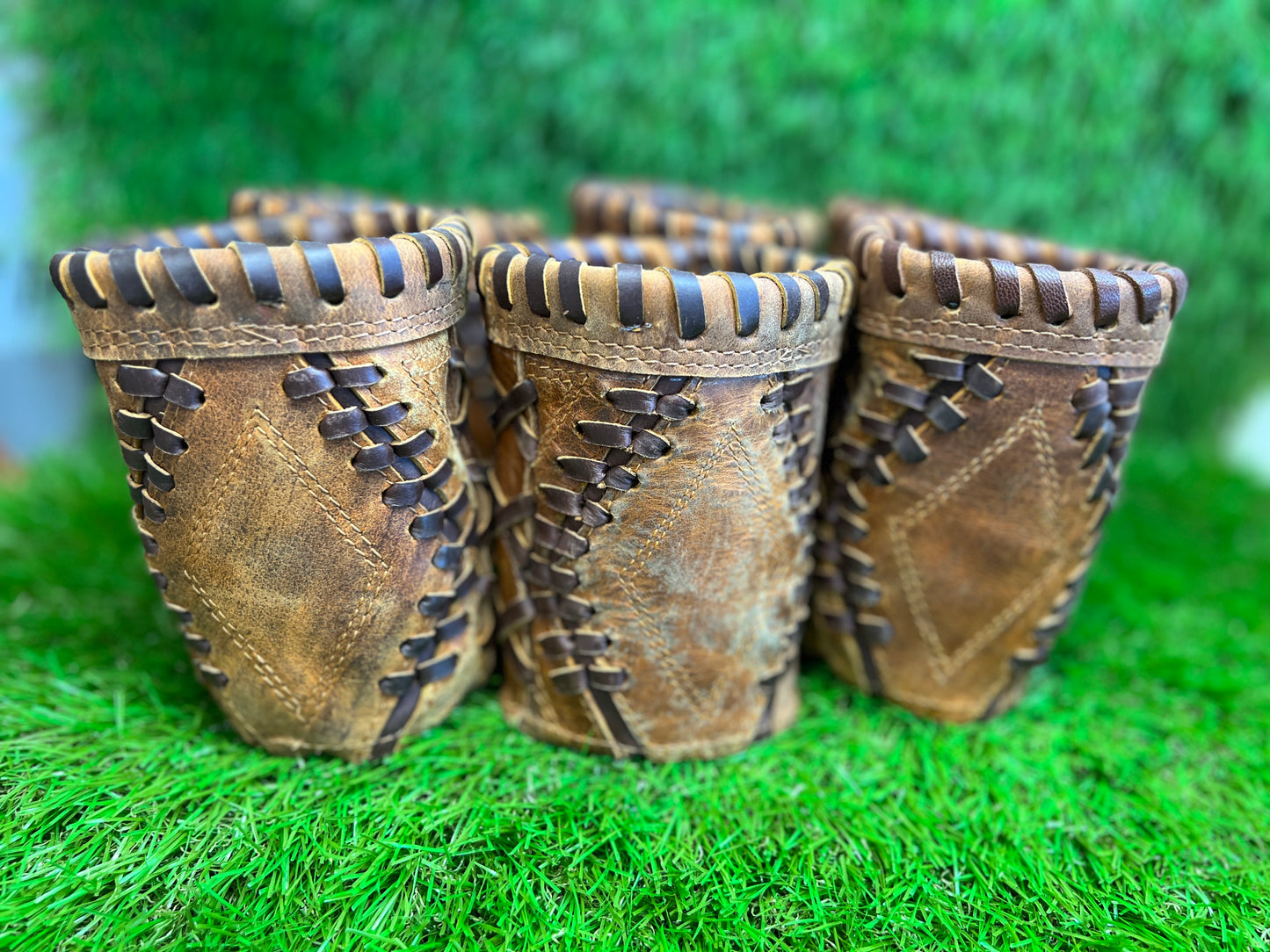 Pocket Coozie 6 Pack Diamond Pocket Pattern Distressed Leather