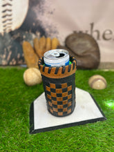 Pocket Coozie Tall Skinny Can 12oz Black With Brown Checkers