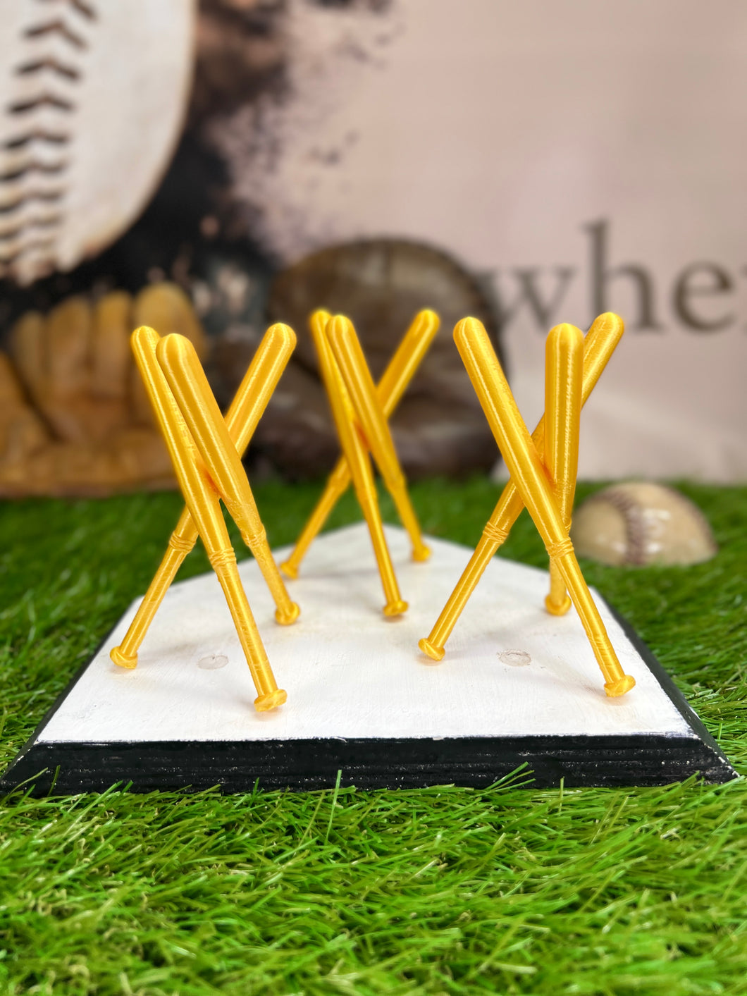 Three Gold Baseball Display Holders