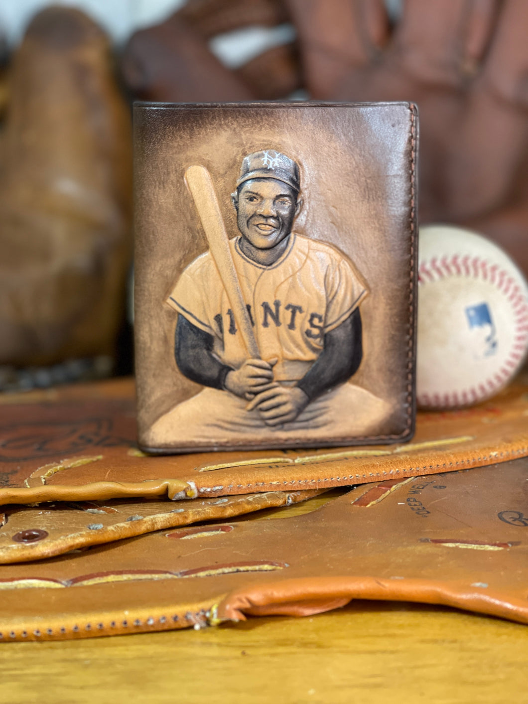 Willie Mays Carved Leather Art Wallet