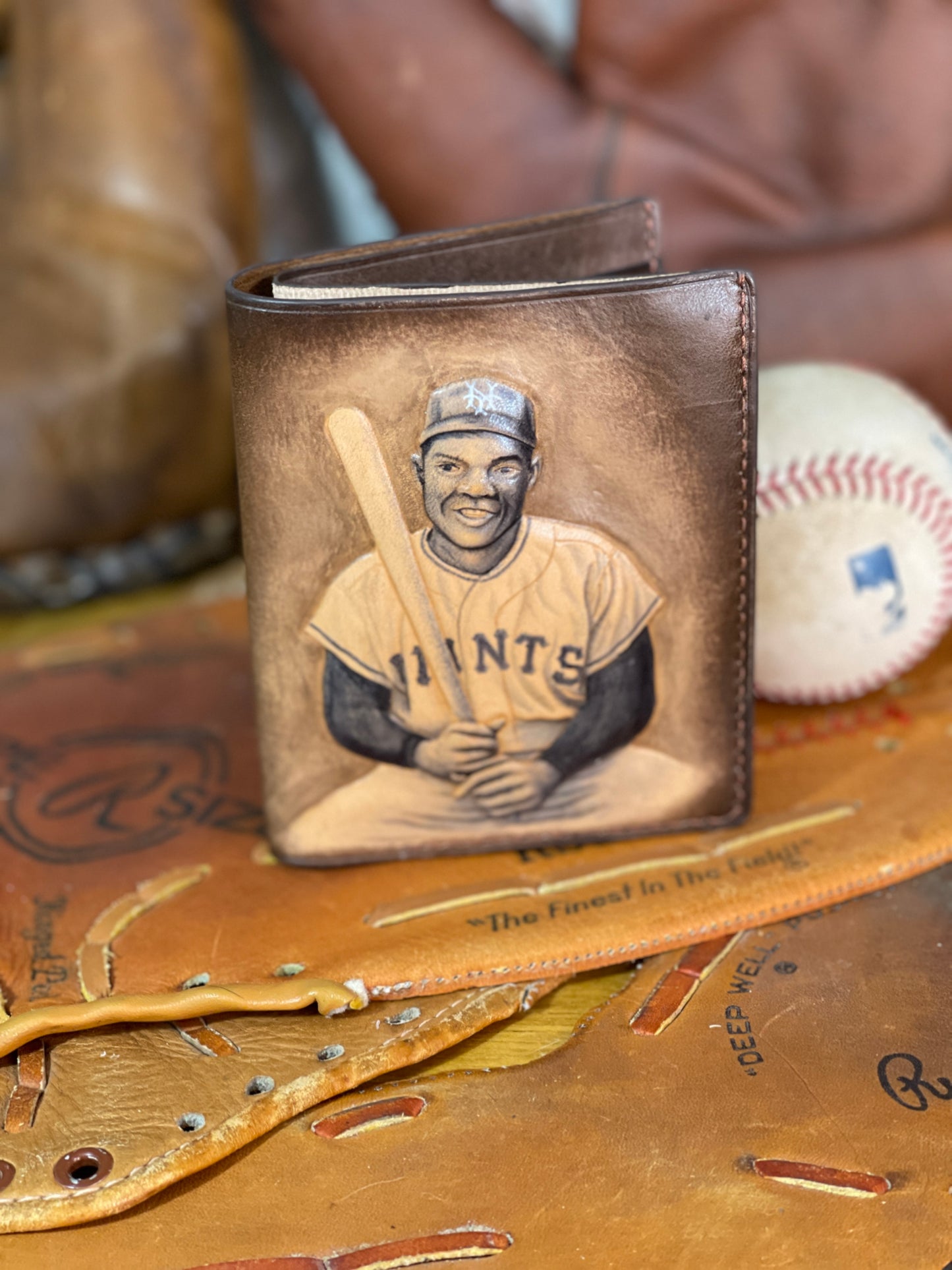 Willie Mays Carved Leather Art Wallet