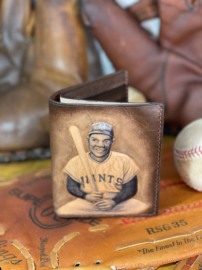 Willie Mays Carved Leather Art Wallet