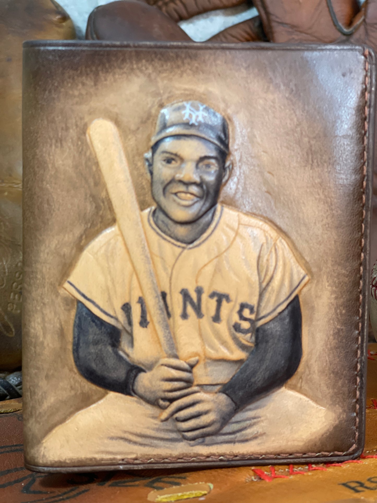 Willie Mays Carved Leather Art Wallet