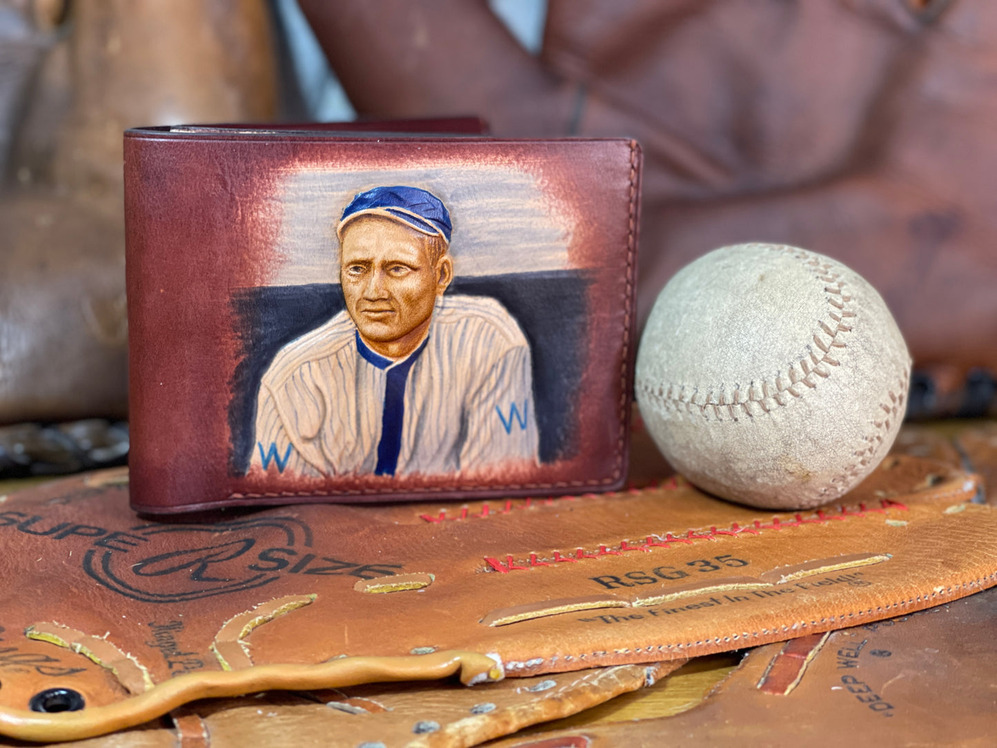 Walter Johnson Carved Leather Art Wallet