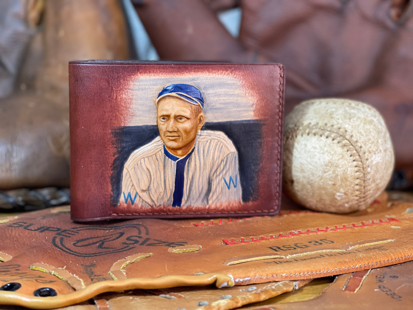 Walter Johnson Carved Leather Art Wallet