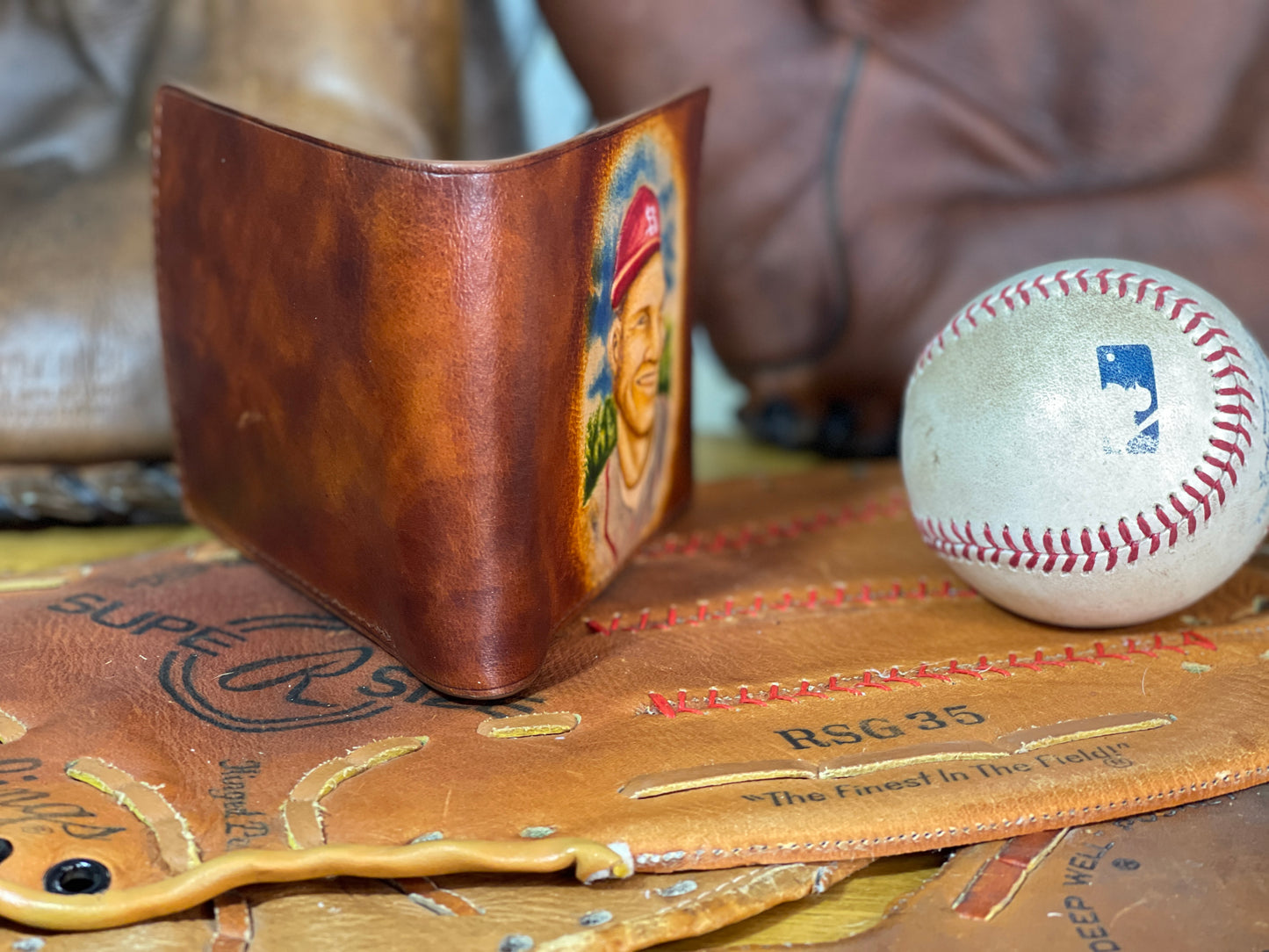 Stan Musial Carved Leather Art Wallet