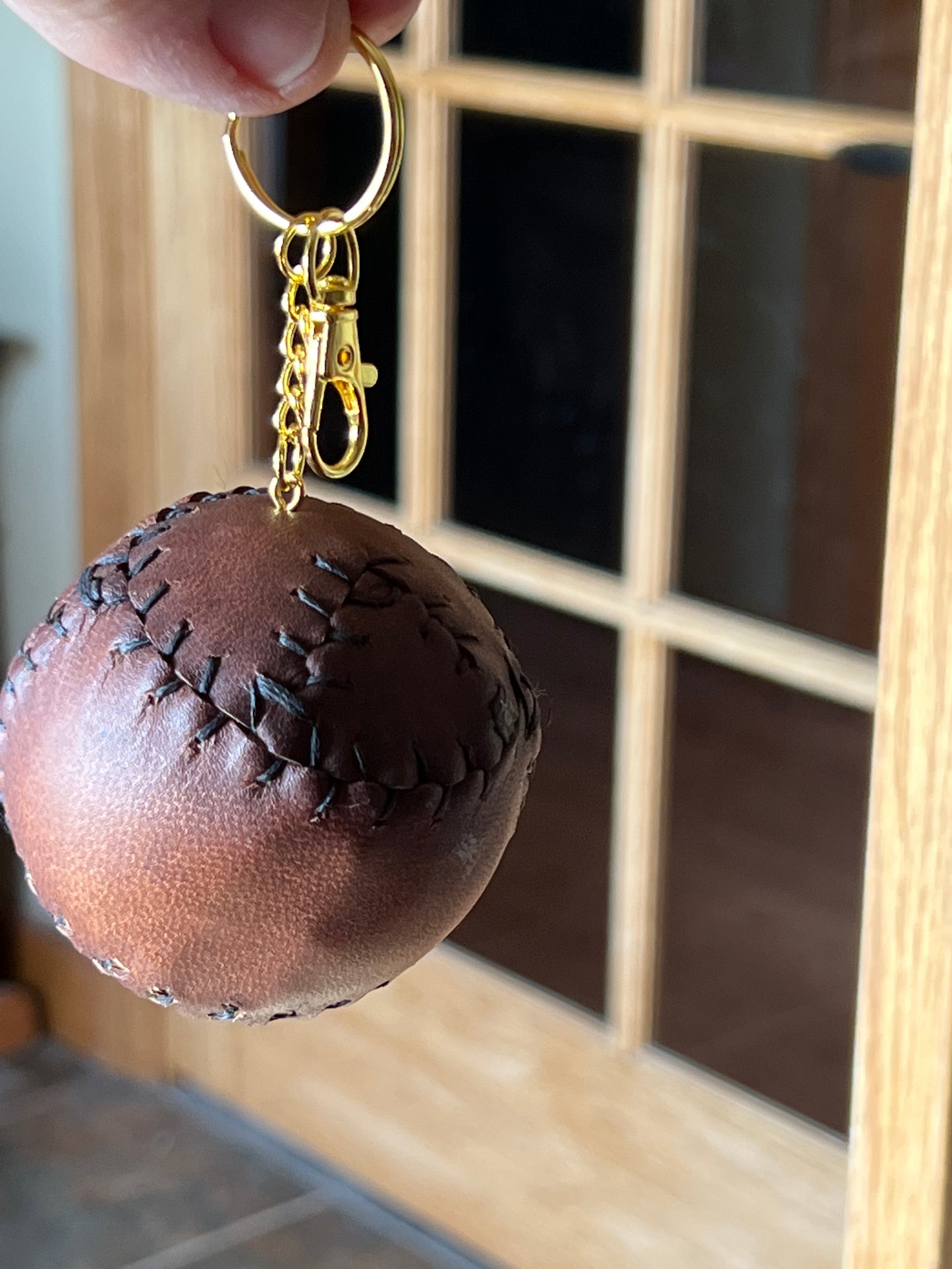 Keychain Civil War Era Style Handstitched Leather Ball