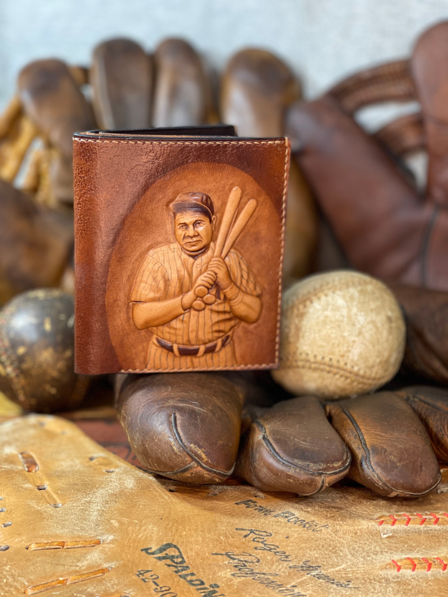 Babe Ruth Carved Leather Art Wallet