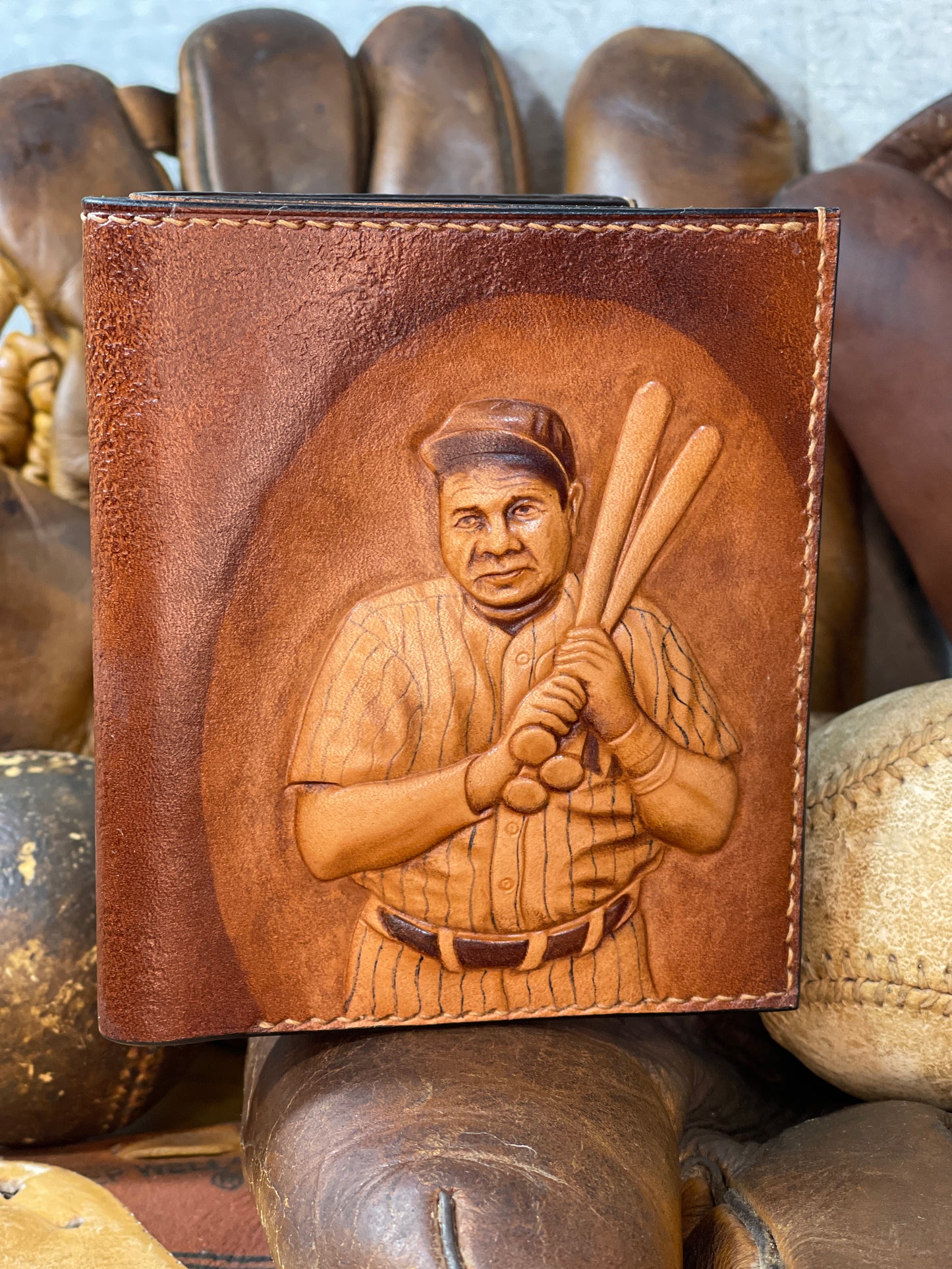 Babe Ruth Carved Leather Art Wallet