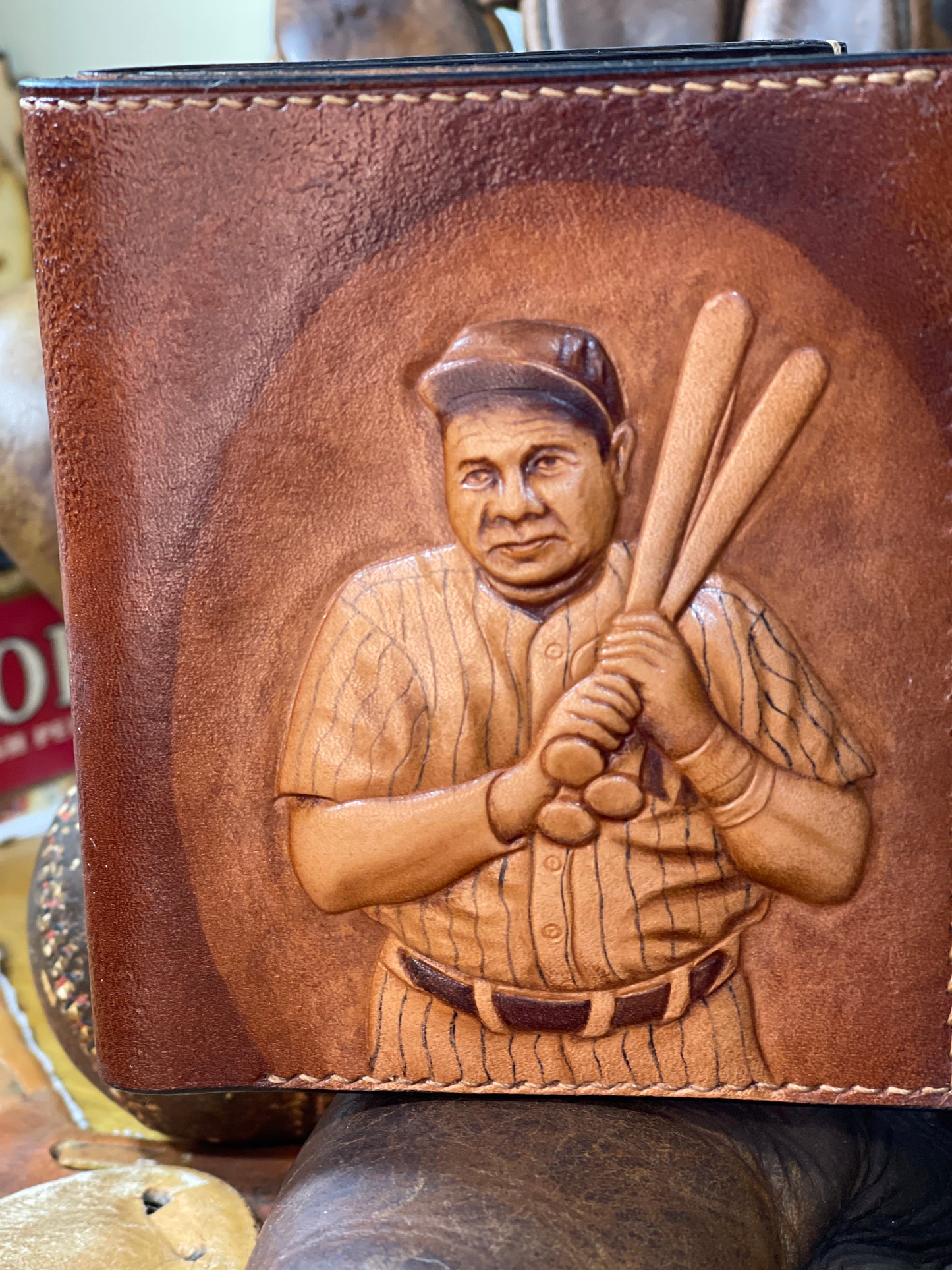 Babe Ruth Carved Leather Art Wallet