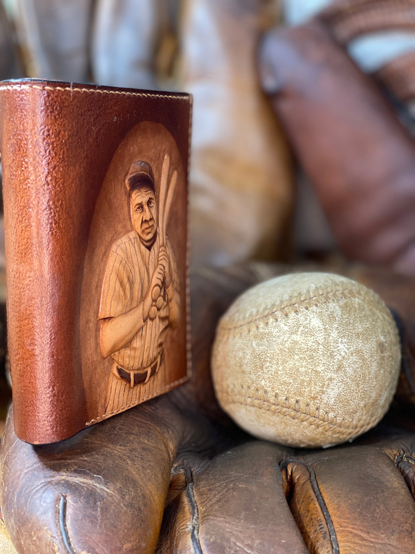 Babe Ruth Carved Leather Art Wallet