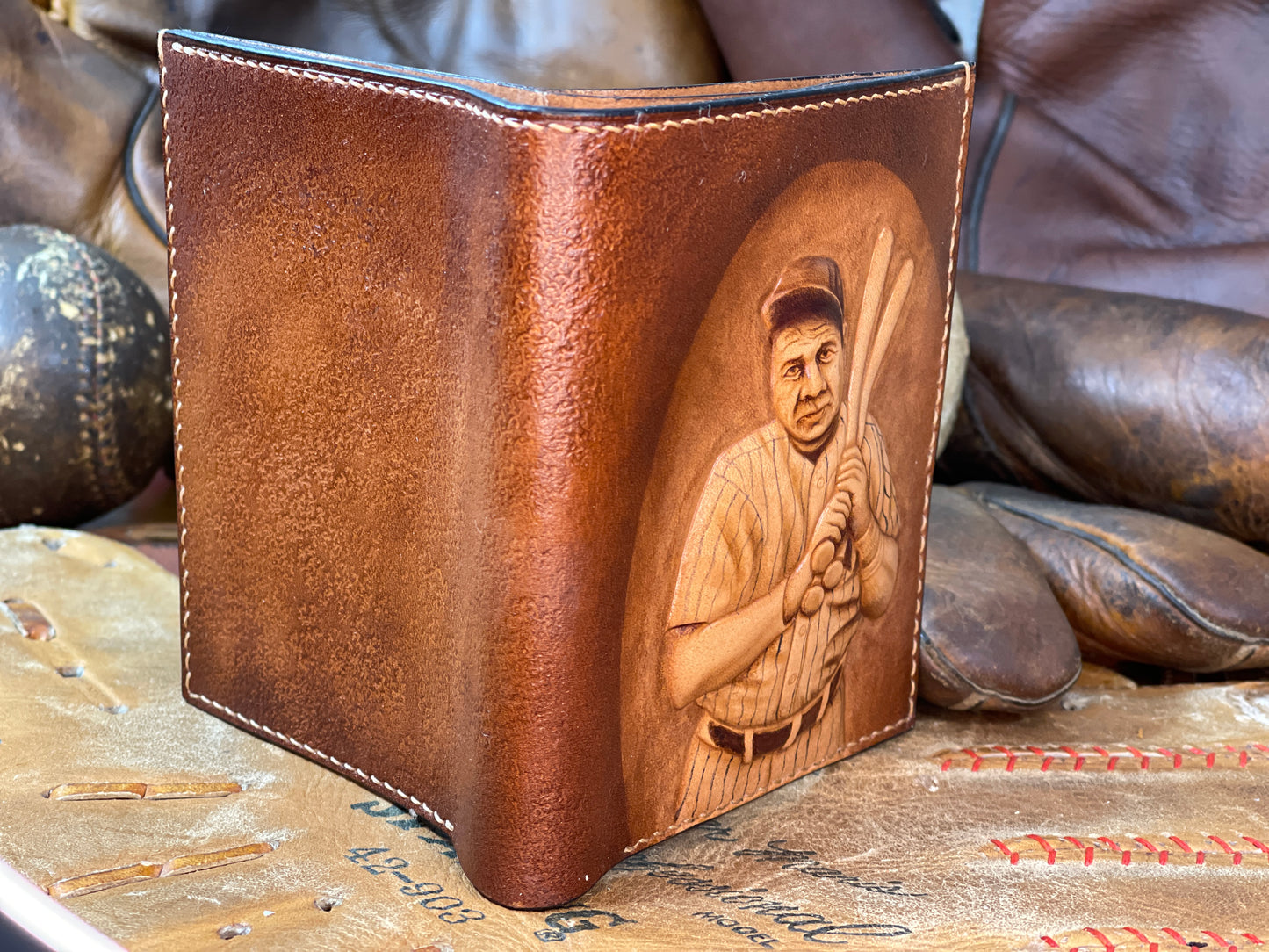 Babe Ruth Carved Leather Art Wallet