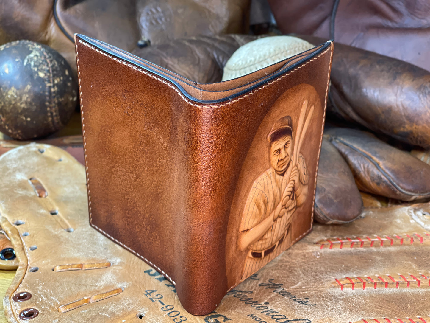 Babe Ruth Carved Leather Art Wallet