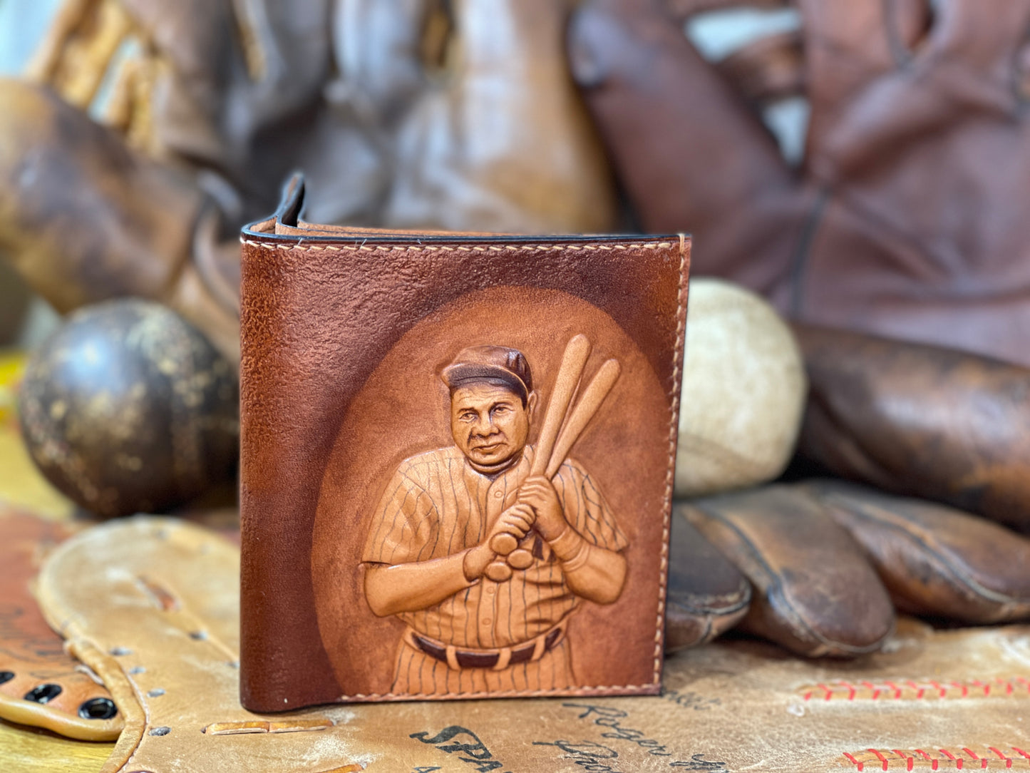 Babe Ruth Carved Leather Art Wallet