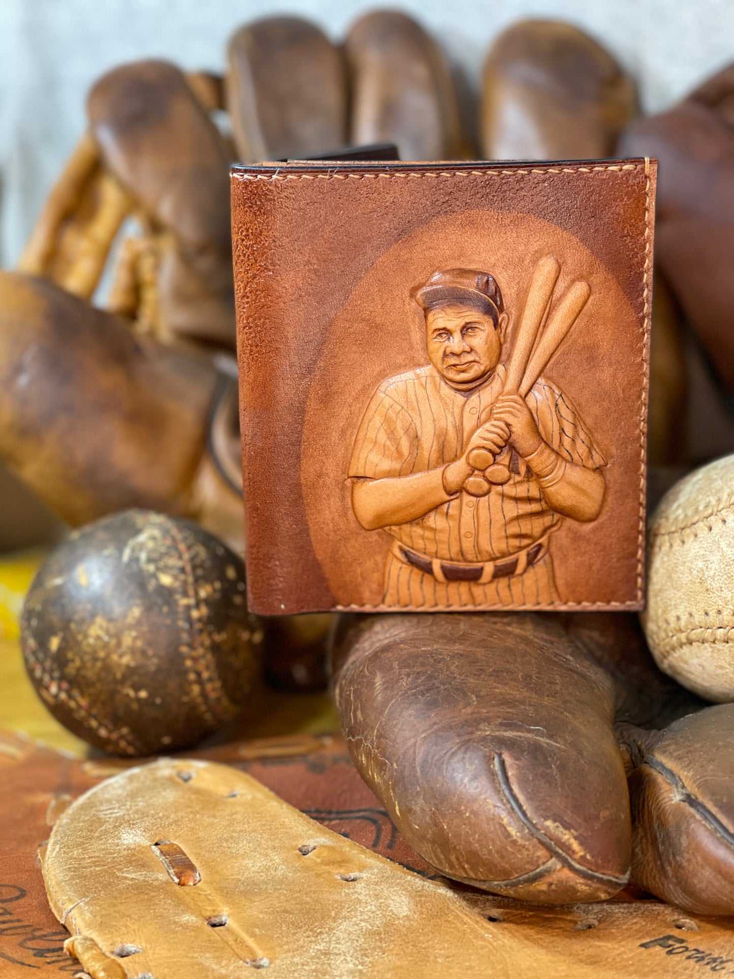 Babe Ruth Carved Leather Art Wallet