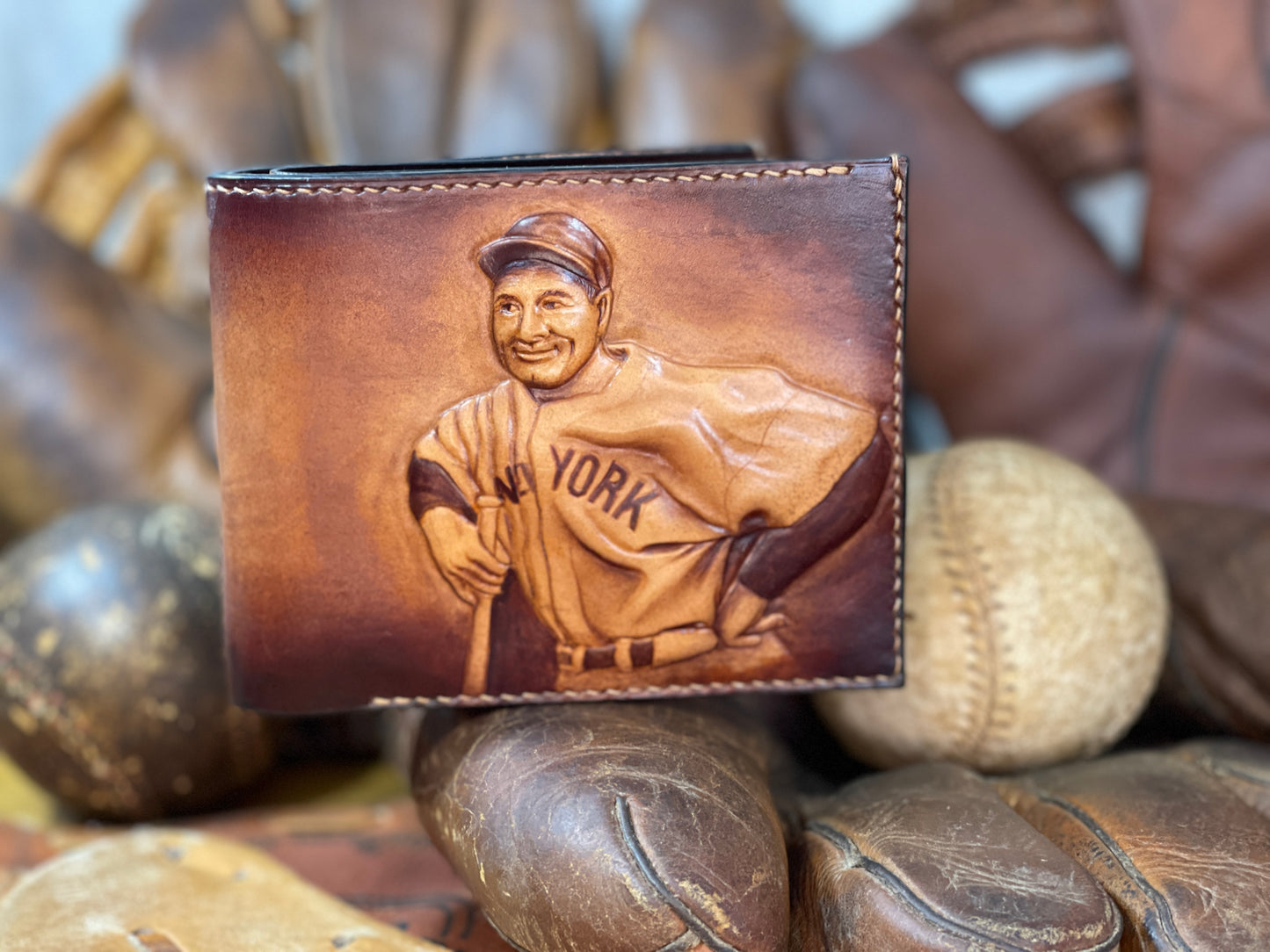 Lou Gehrig Carved Leather Art Wallet