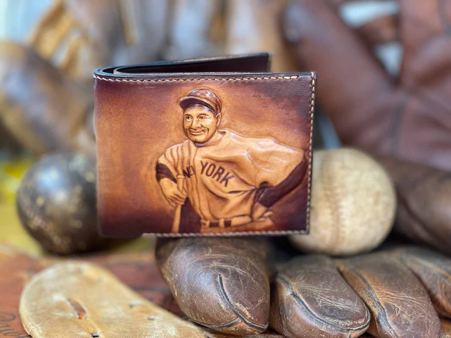 Lou Gehrig Carved Leather Art Wallet