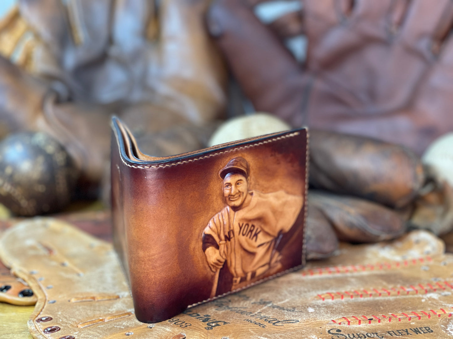 Lou Gehrig Carved Leather Art Wallet