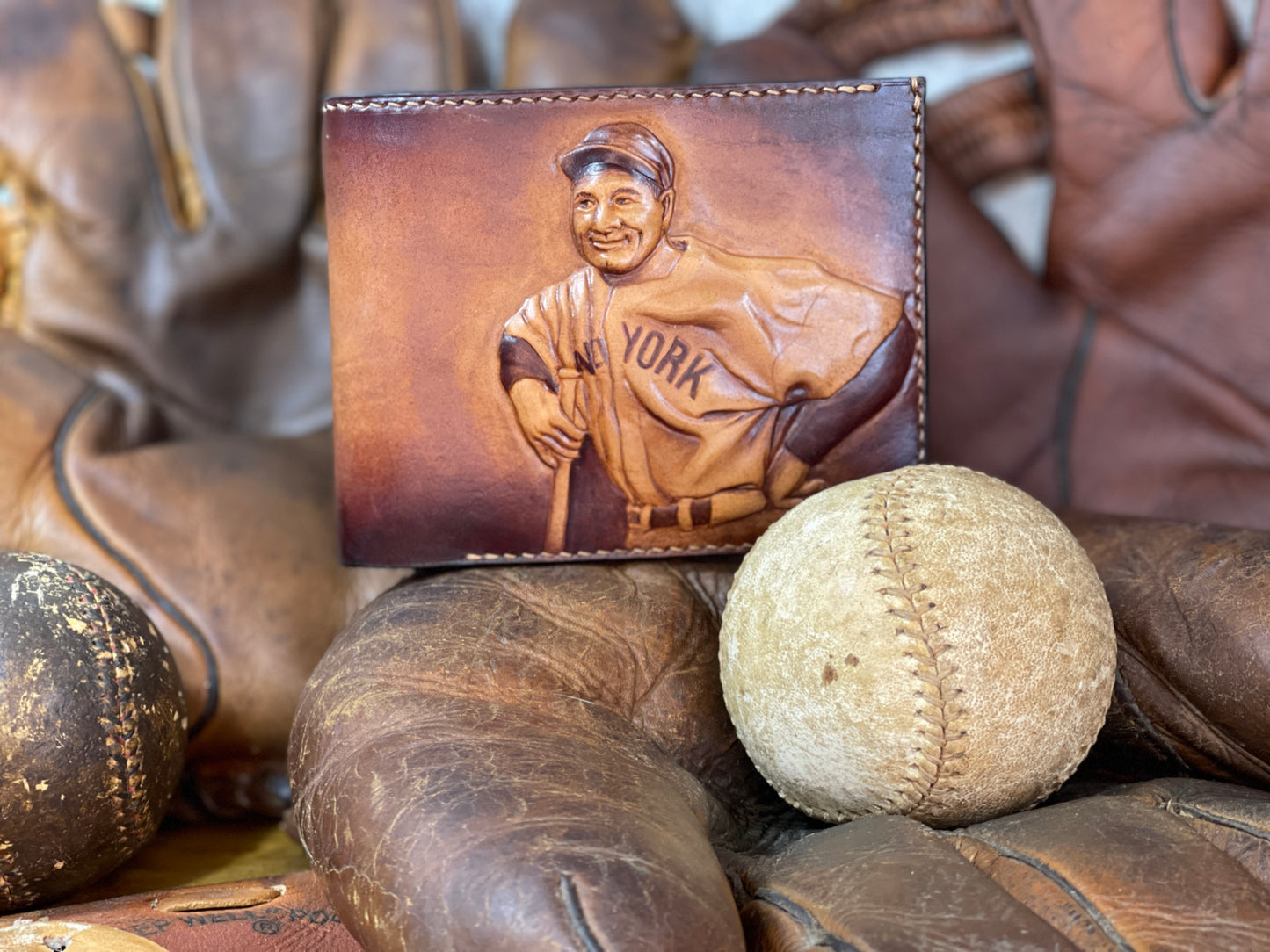 Lou Gehrig Carved Leather Art Wallet