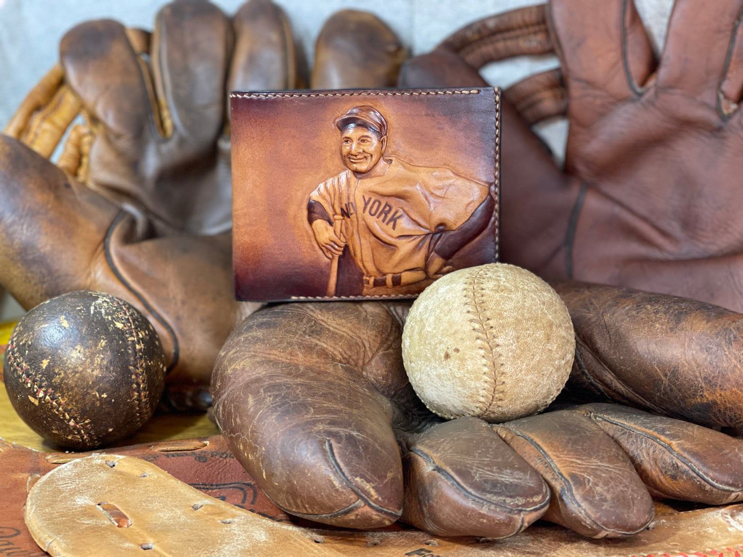 Lou Gehrig Carved Leather Art Wallet