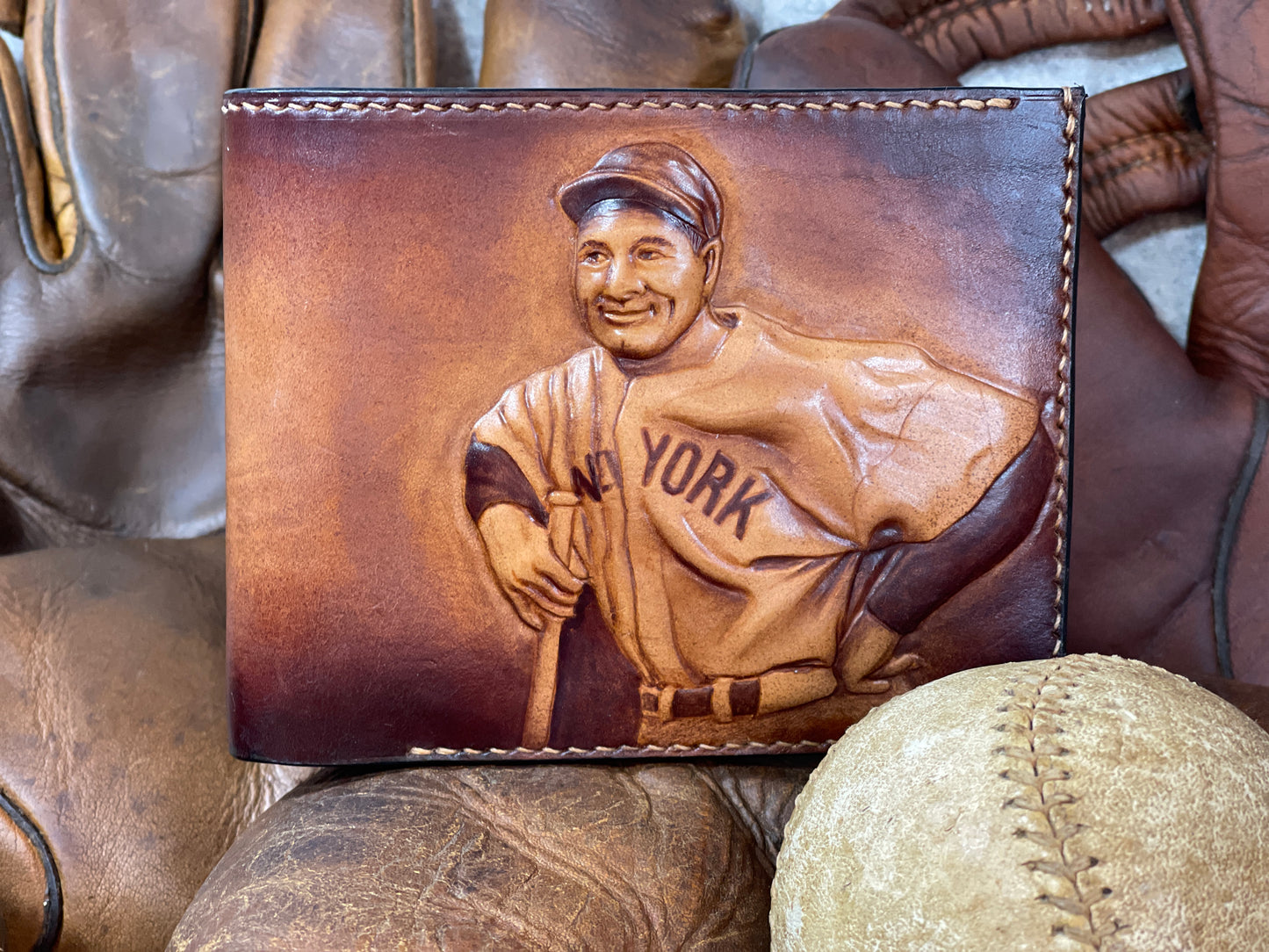 Lou Gehrig Carved Leather Art Wallet