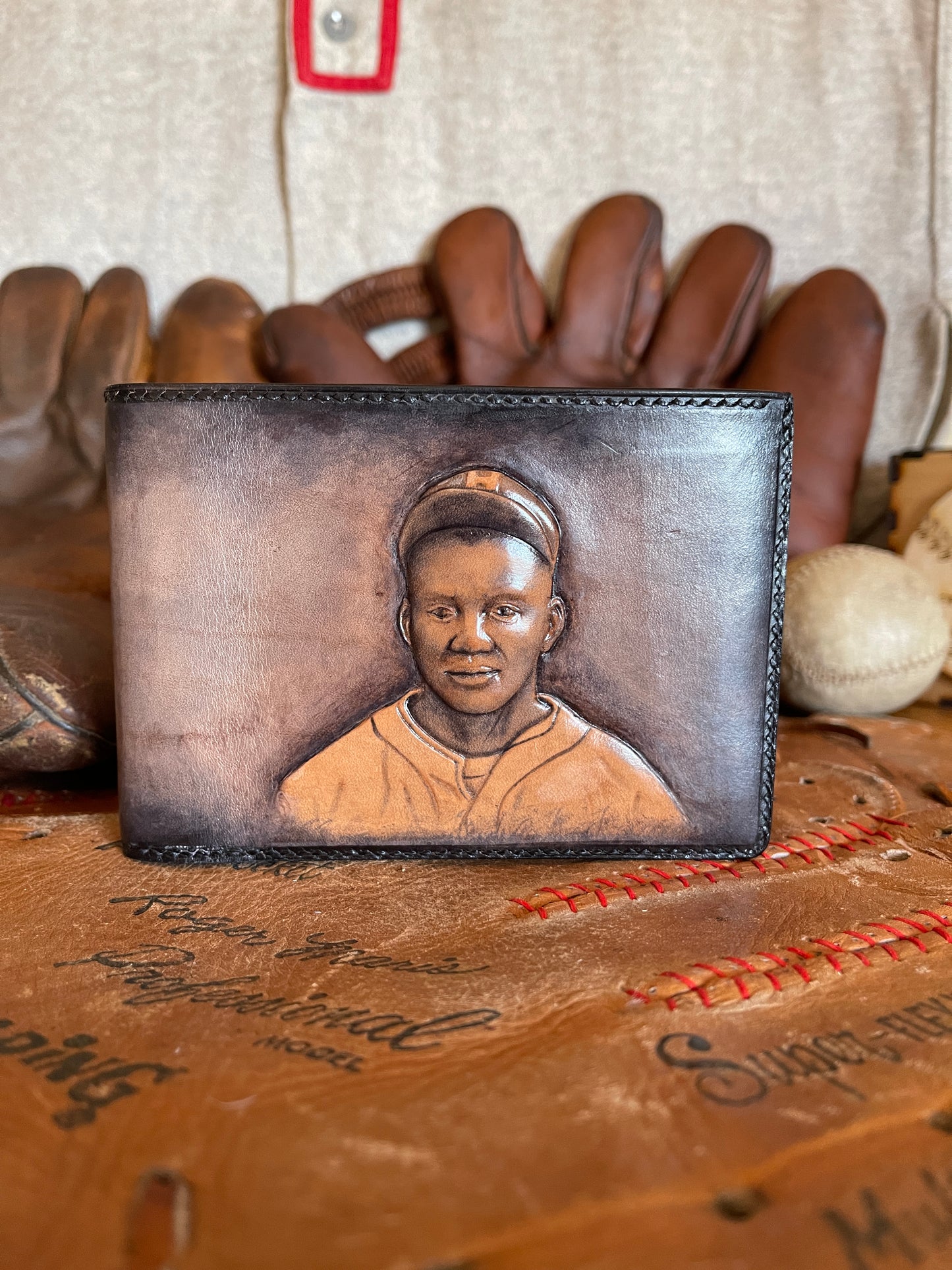 Josh Gibson Carved Leather Art Wallet with C.O.A.