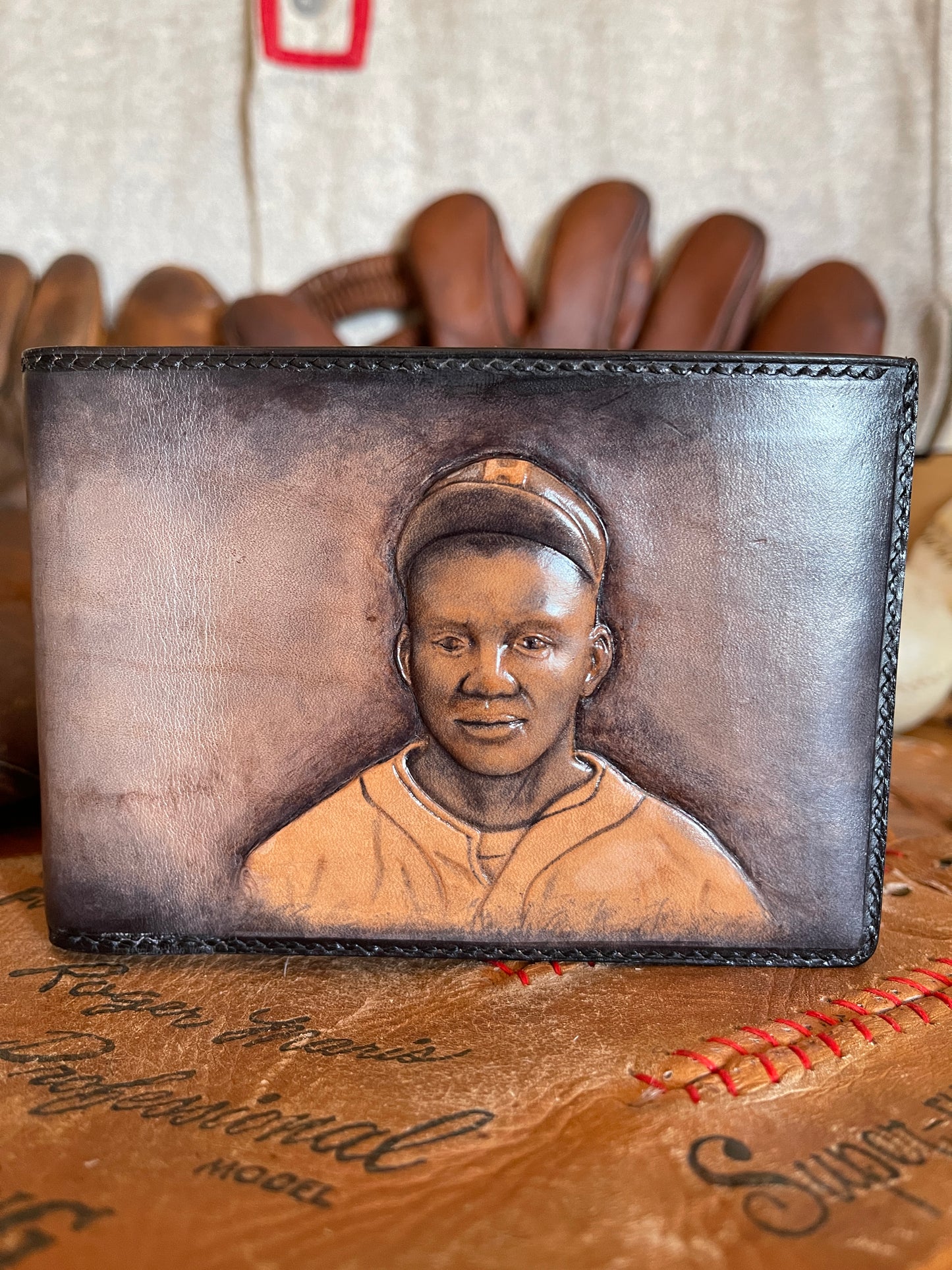 Josh Gibson Carved Leather Art Wallet with C.O.A.