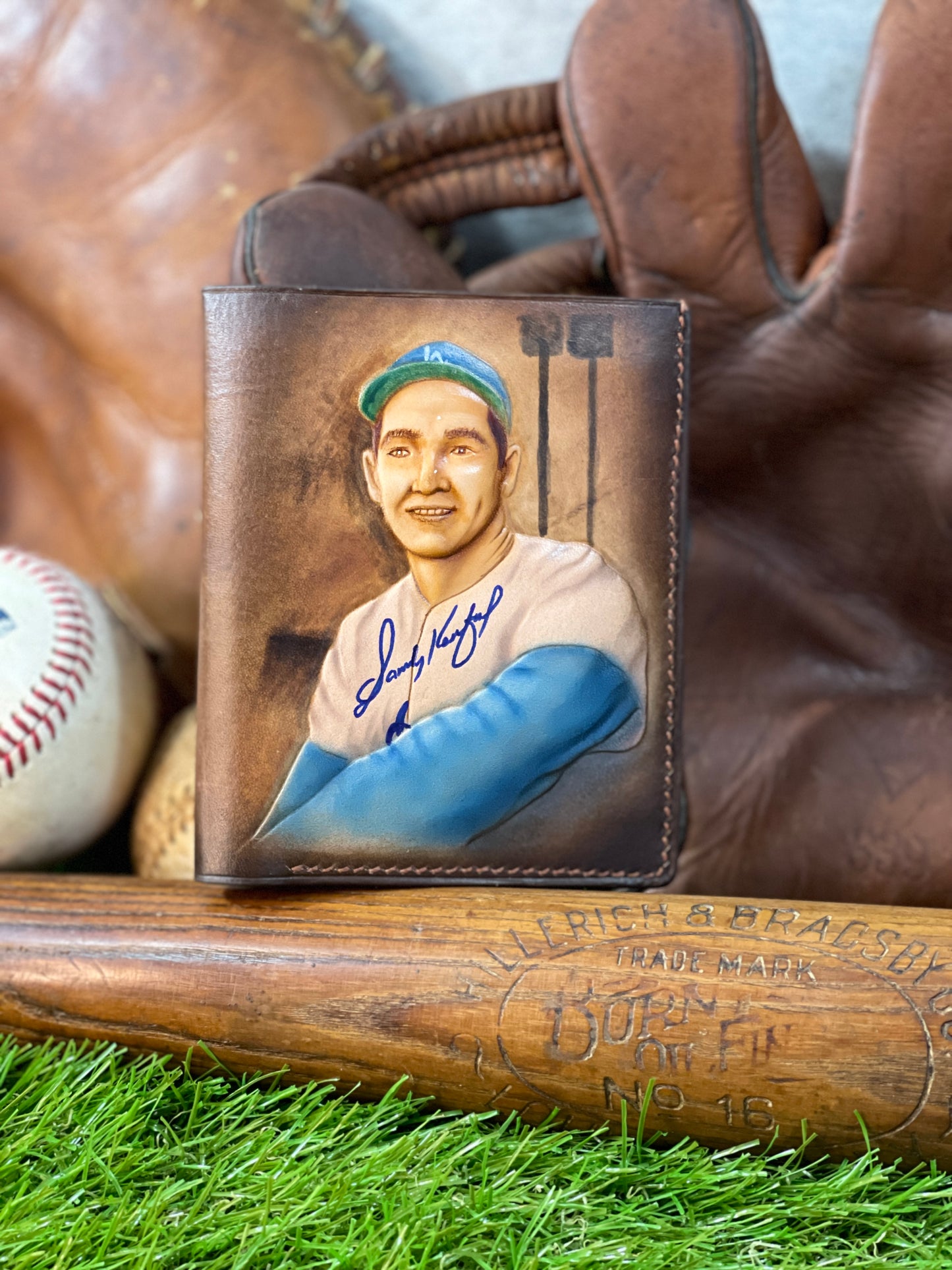 Sandy Koufax Carved Leather Art Wallet