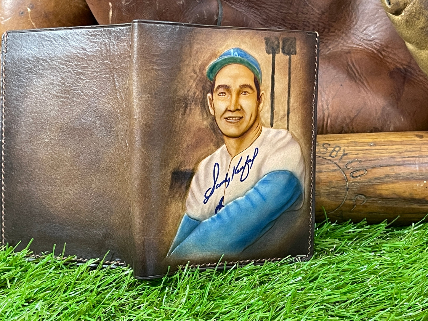 Sandy Koufax Carved Leather Art Wallet