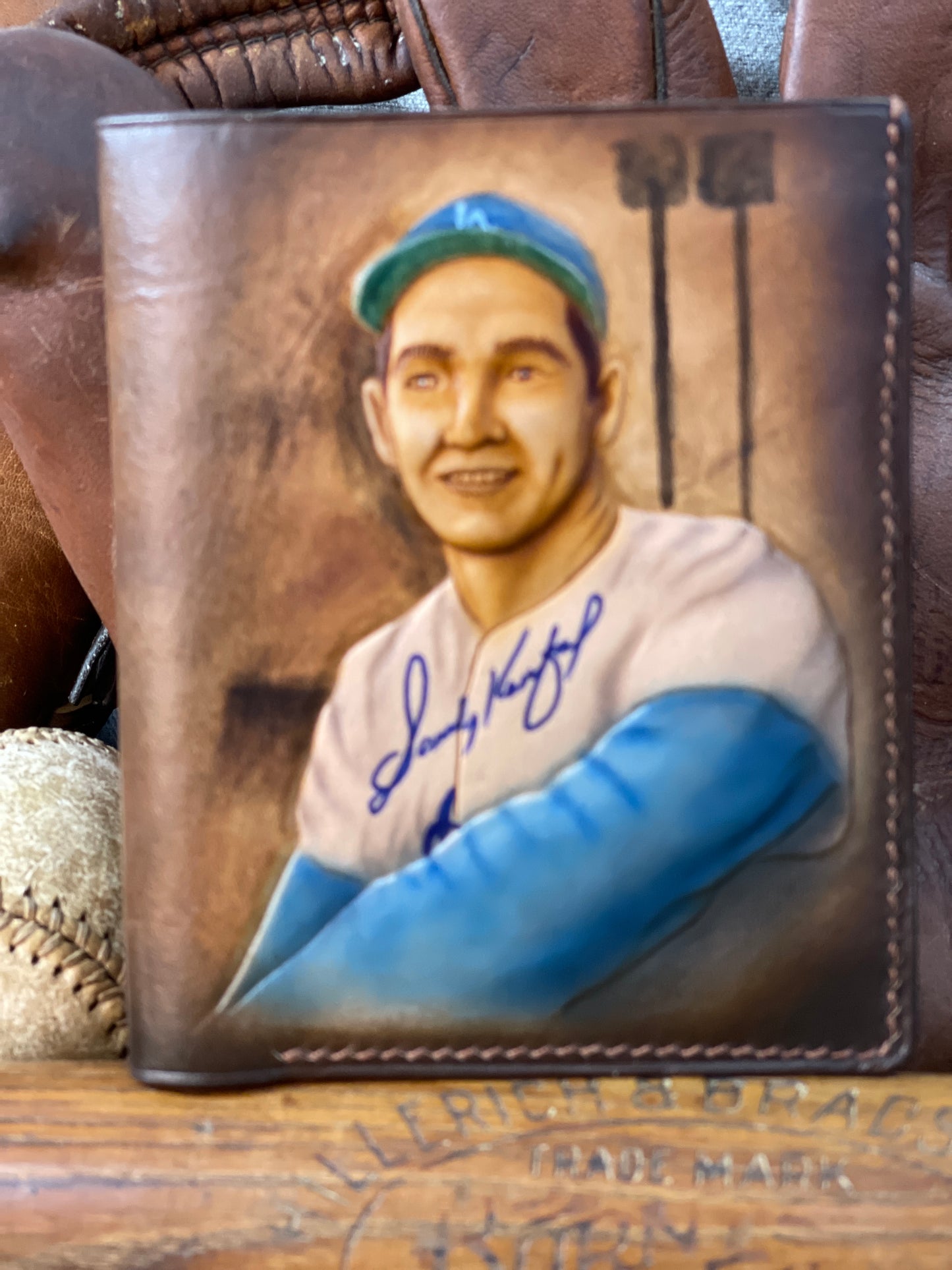 Sandy Koufax Carved Leather Art Wallet