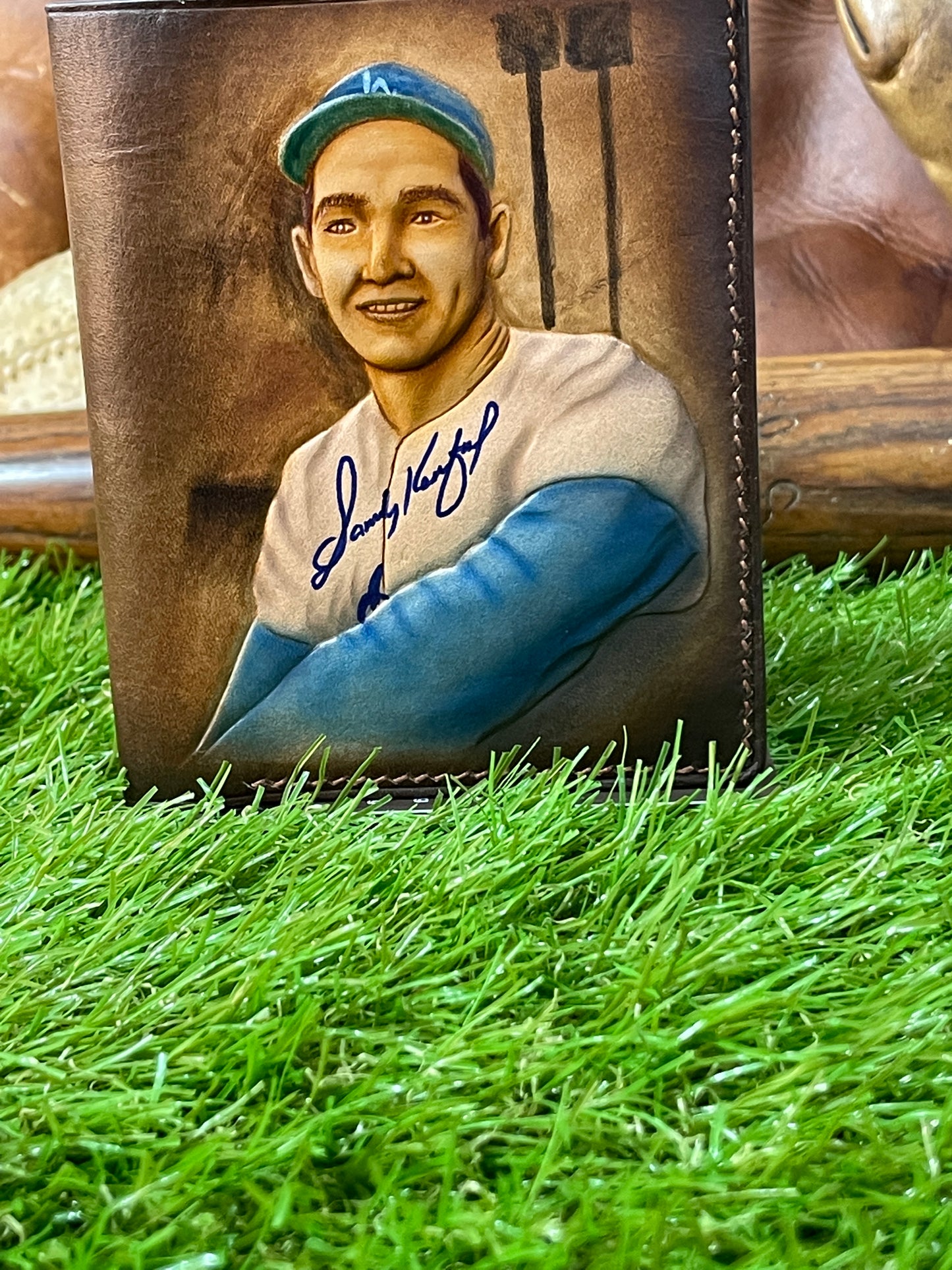 Sandy Koufax Carved Leather Art Wallet