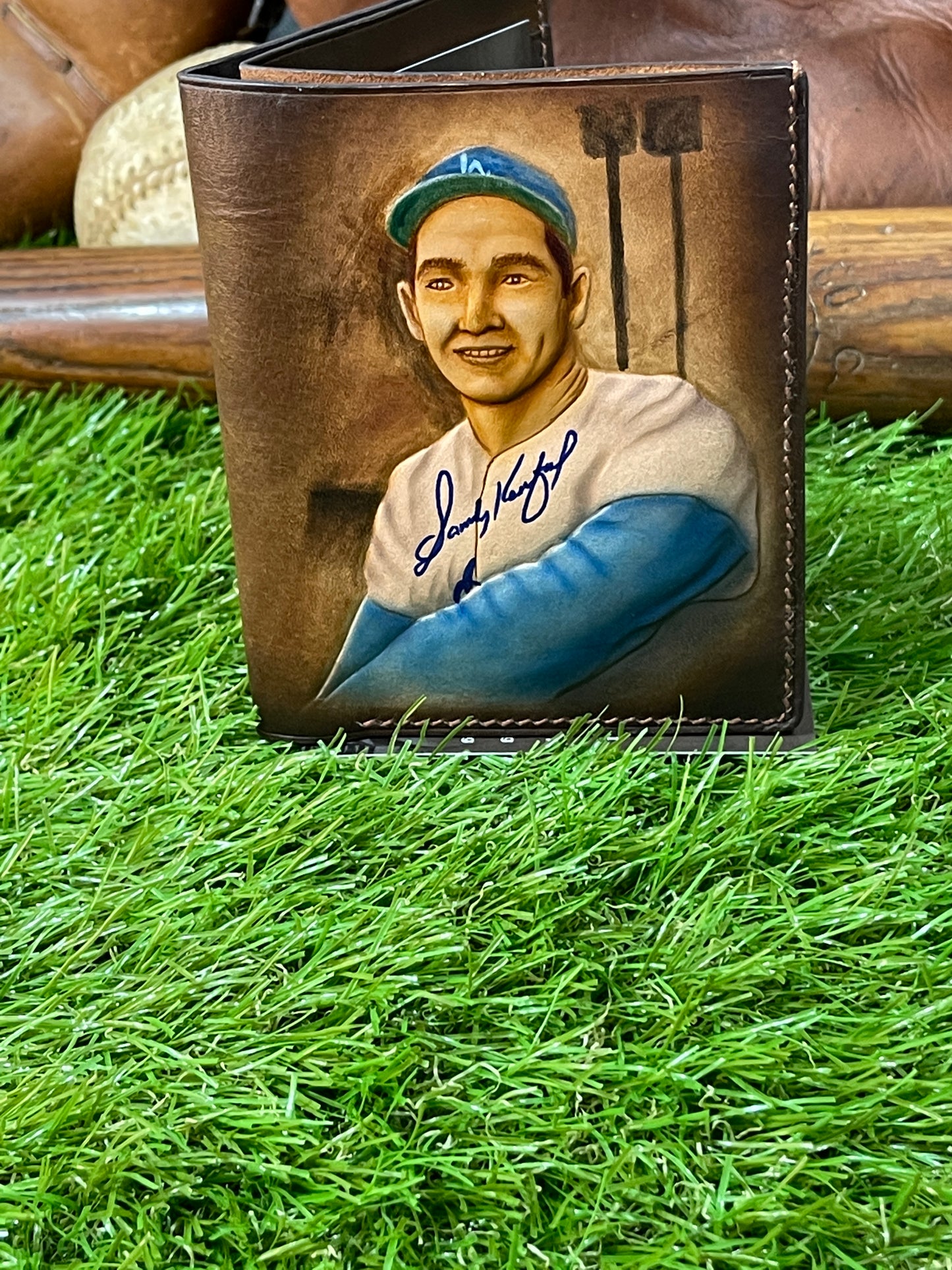 Sandy Koufax Carved Leather Art Wallet