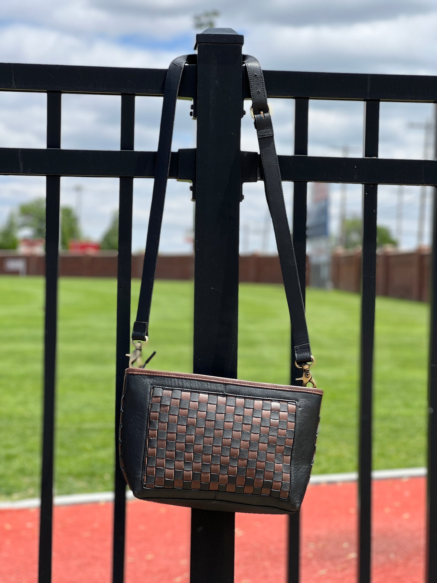 Black and Brown Checkered Purse - Atlanta Braves