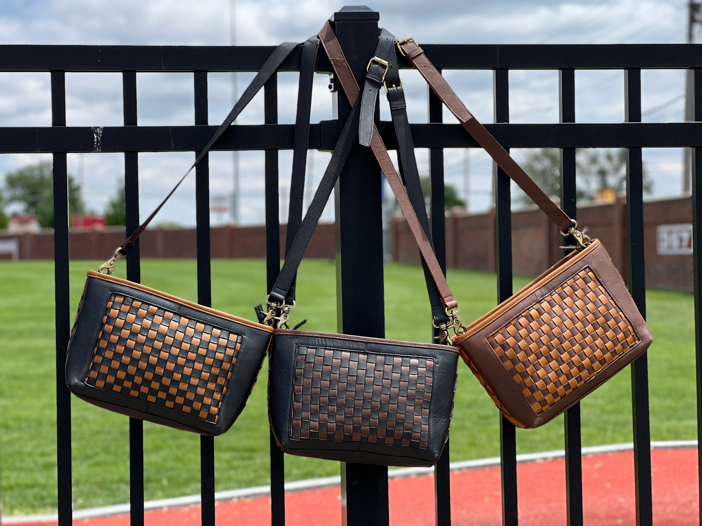 Tan and Brown Checkered Purse - Atlanta Braves