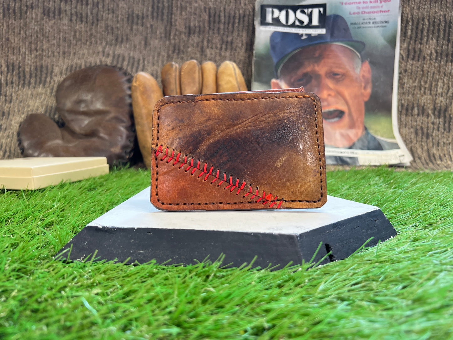 Old and Older Baseball Glove Leather Card Holder